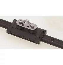 Hosszú, omega füles traveller kocsi 19 mm-es X traveller sínhez, két csigakerekes